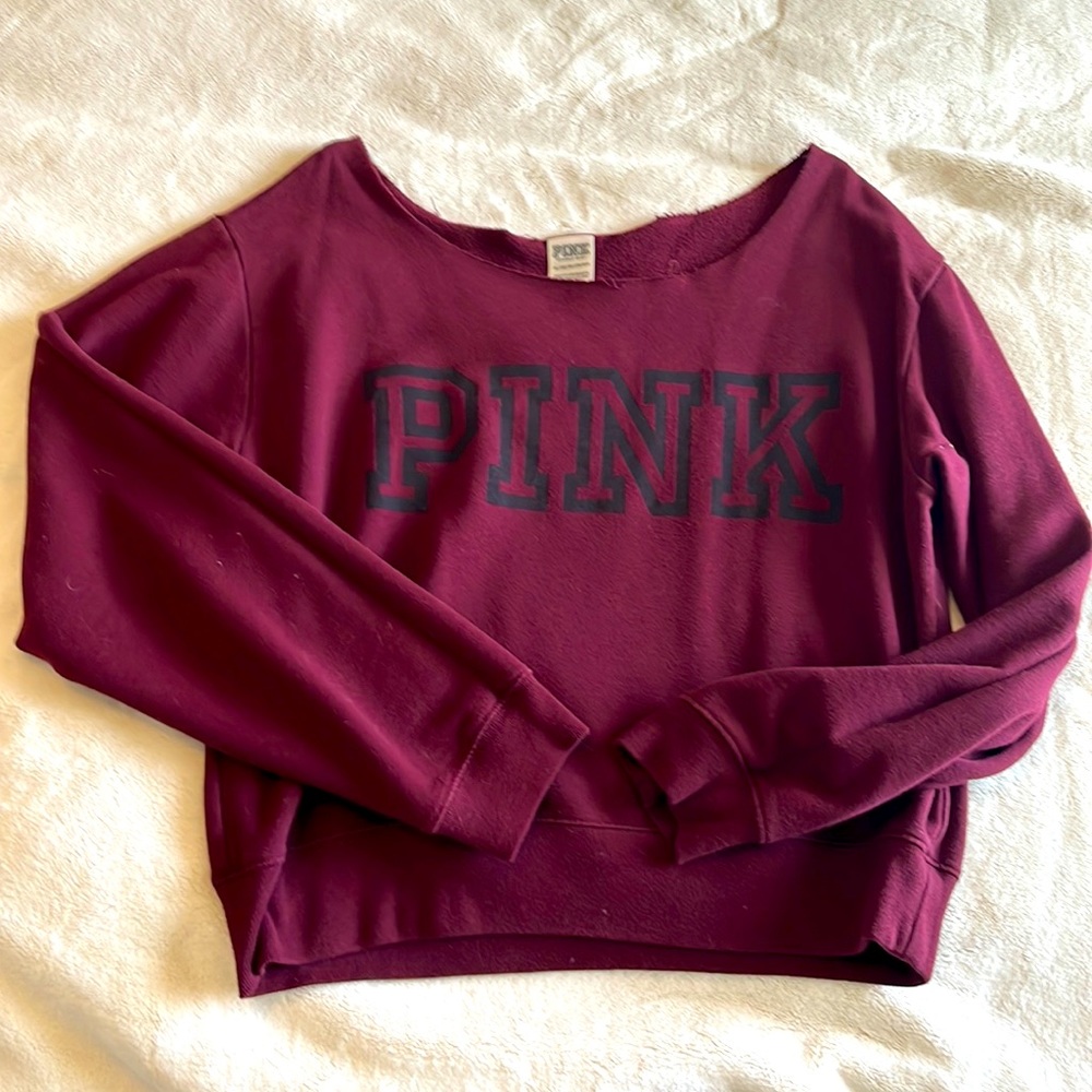 Victorias Secret PINK Logo Off the Shoulder Sweater
